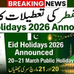Federal Government Holiday Notification 2026 – Eid ul Fitr Public Holidays in Pakistan